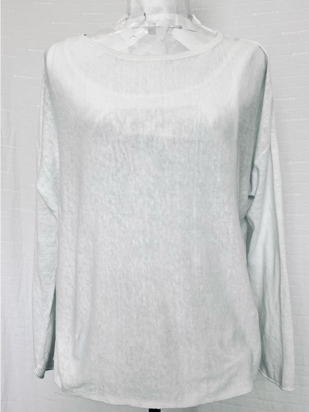 Eileen Fisher Organic Linen & Cotton Blend Long-Sleeved Oversized White Top Sz M